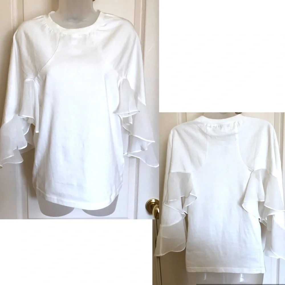 caara White Top Angel Flutter Sleeve Top Blouse 100% Cotton - Picture 10 of 13
